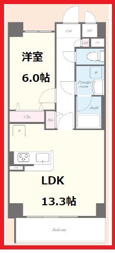 シュービル(1LDK/2階)の間取り写真