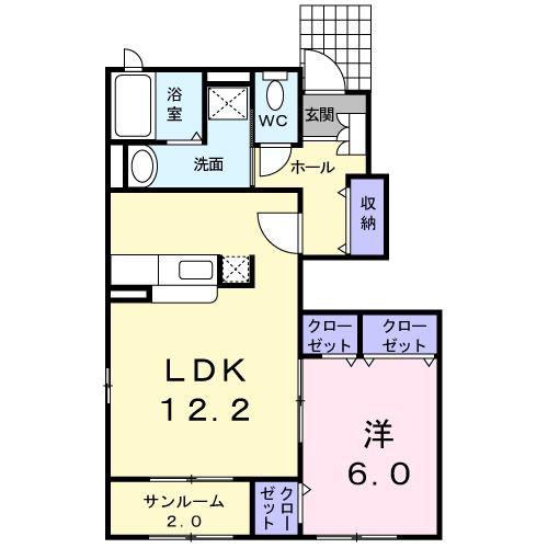 エーデル高松C(1LDK/1階)の間取り写真