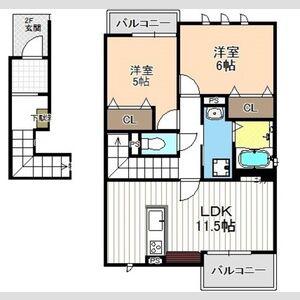 ディアコートKVIN(2LDK/2階)の間取り写真