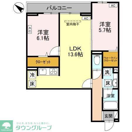 奈月ヒルズ(2LDK/3階)の間取り写真