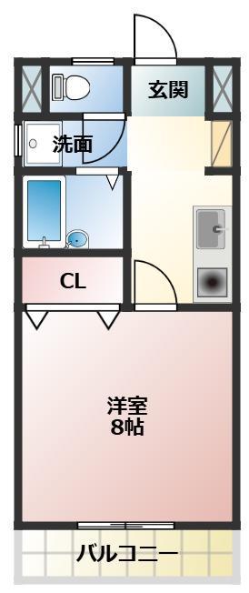 イーストランドマークI(1K/2階)の間取り写真