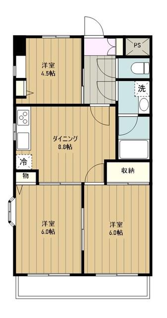 サンモール1番館A棟(3DK/1階)の間取り写真