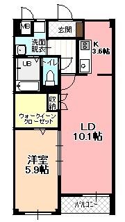 ラフィネ風越B(1LDK/2階)の間取り写真