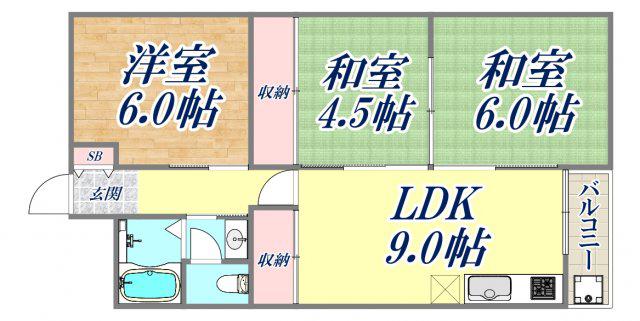 夢野ハイタウン1号棟(3LDK/5階)の間取り写真