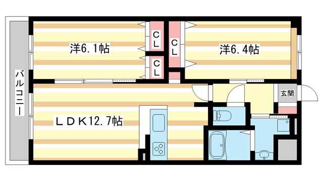 グランクレア(2LDK/2階)の間取り写真