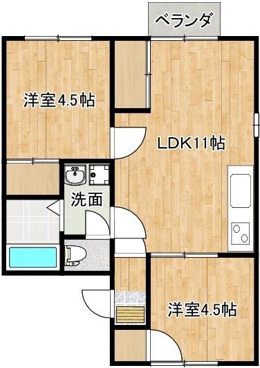 フィリア西宇部南 壱番館(2LDK/1階)の間取り写真