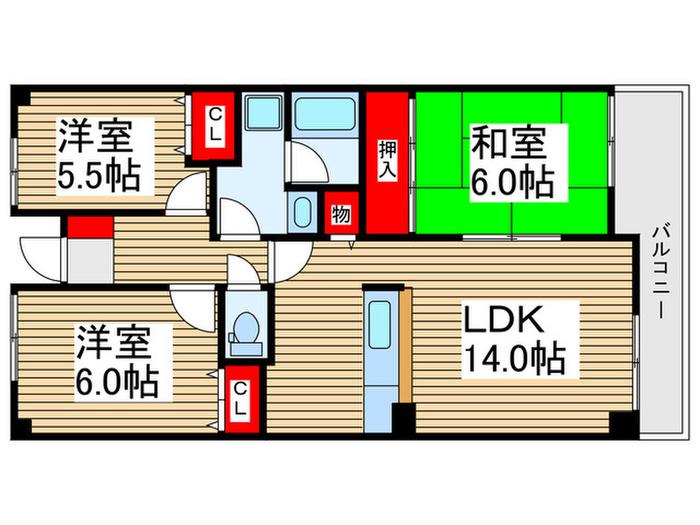 ホワイトハウスうれし野(3LDK/2階)の間取り写真