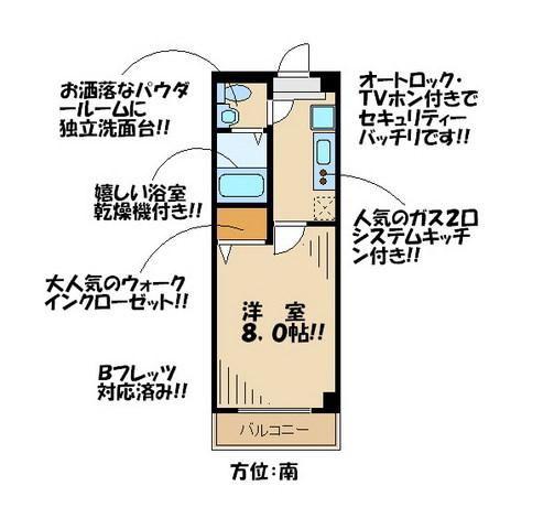 ウィステリア仙川2(1K/2階)の間取り写真