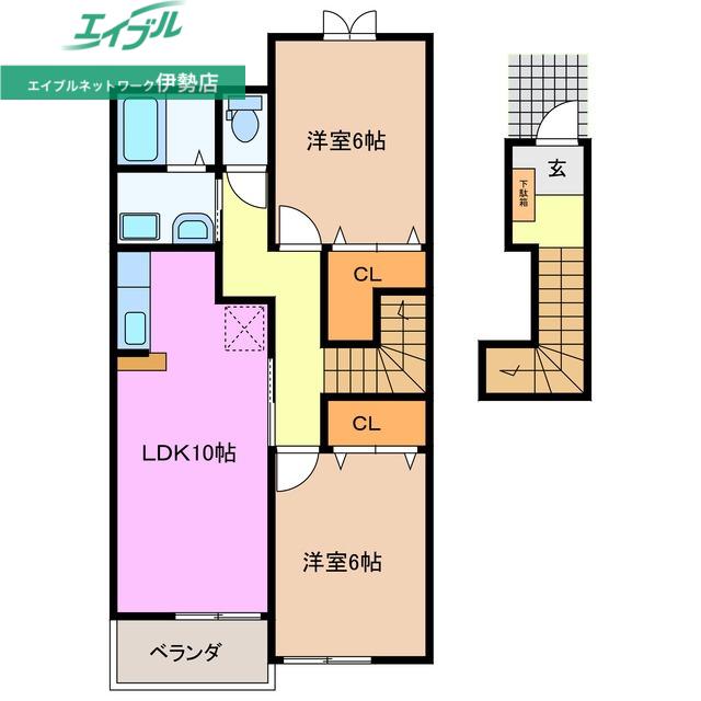 ジェム・イン B棟(2LDK/2階)の間取り写真