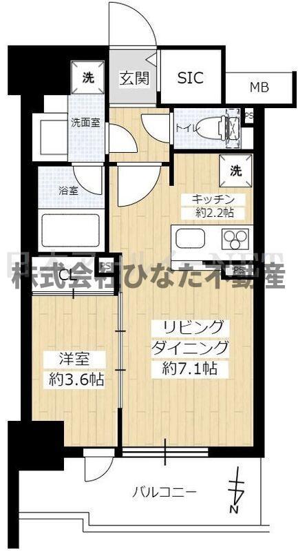 シエリア靱本町(1LDK/4階)の間取り写真