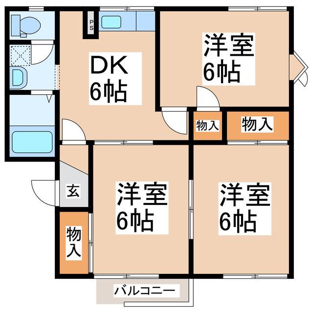 アトゥレあすかA(3DK/1階)の間取り写真