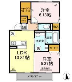 アールエム吉尾 B棟(2LDK/2階)の間取り写真