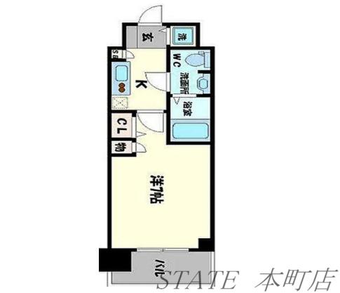 スワンズ谷町セントシティ(1K/9階)の間取り写真