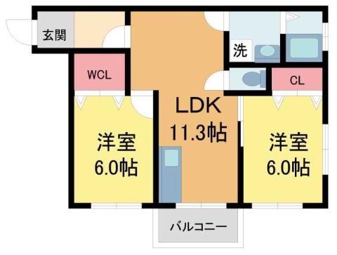 甲子園フラット(2LDK/3階)の間取り写真