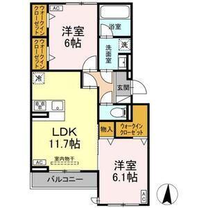 カリーノ姫宮(2LDK/3階)の間取り写真