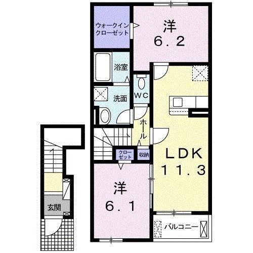 白山ヒルズD(2LDK/2階)の間取り写真
