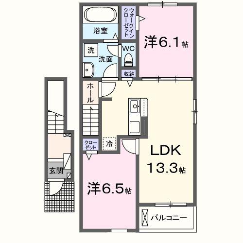 シャルールメゾンB(2LDK/2階)の間取り写真