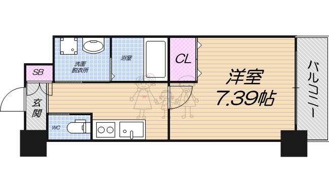 クローバーグランデ田辺駅前(1K/9階)の間取り写真
