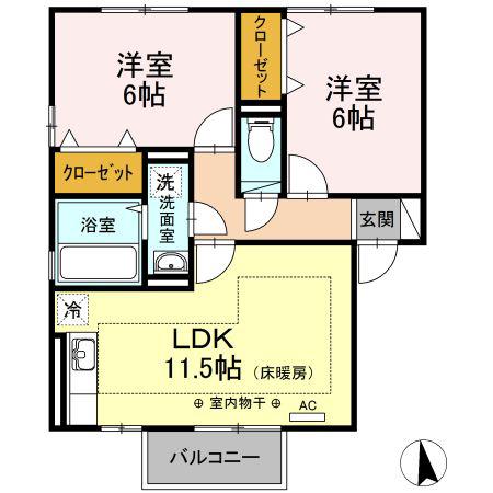サザンスクェア C(2LDK/2階)の間取り写真