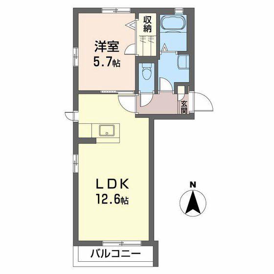 ラ・パルテール関 参番館(1LDK/2階)の間取り写真