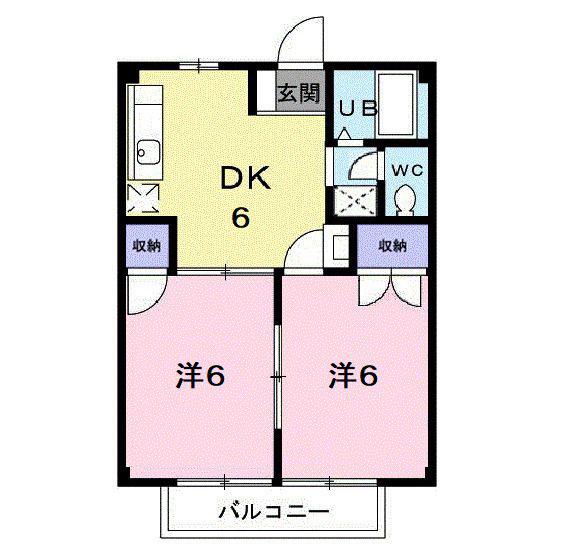 コーポサンスカイD(2DK/2階)の間取り写真