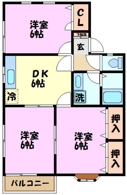 ヒルトップ六番館(3DK/2階)の間取り写真