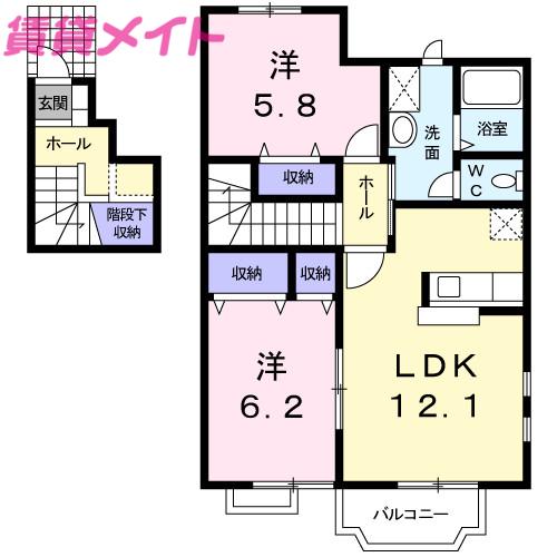 サザンヒルズ波木(2LDK/2階)の間取り写真
