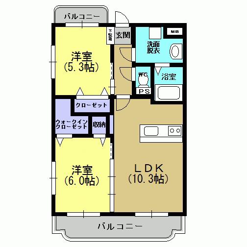 フリーデンベル(2LDK/4階)の間取り写真