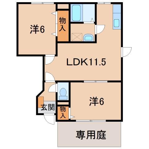 パインズドールI(2LDK/1階)の間取り写真