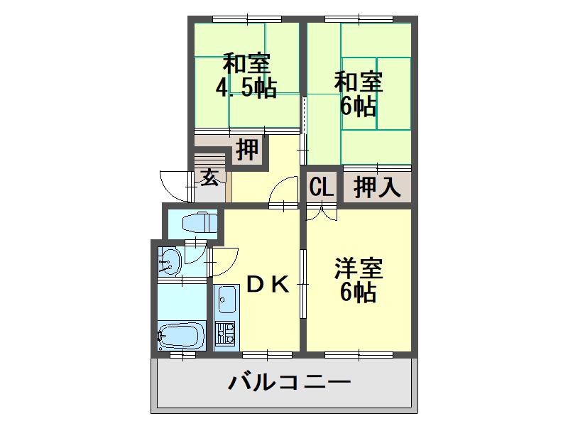 ネオコーポ平松公園前(3DK/3階)の間取り写真