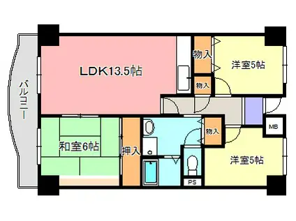 プレスト・コート壱番館(3LDK/2階)の間取り写真