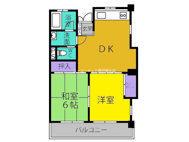 第2鶴栄ビル(2LDK/1階)の間取り写真
