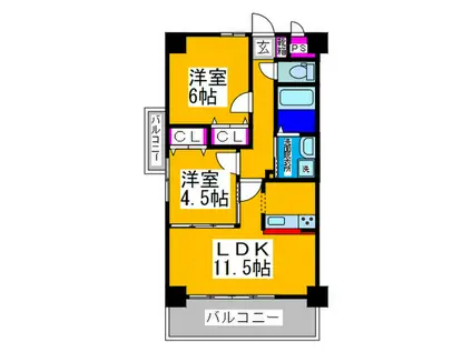 ワンズレジデンス北野田(2LDK/5階)の間取り写真