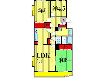 ト―ユーハイム津田沼(3LDK/3階)の間取り写真