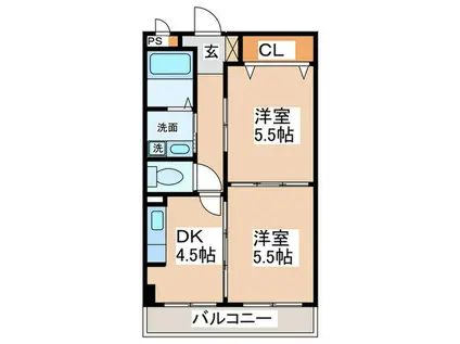 エスポワールSEIBU(2DK/6階)の間取り写真