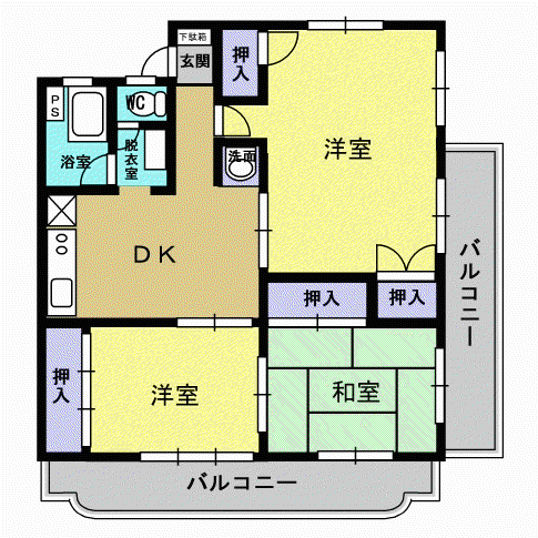 紫桜ハイツ(3DK/3階)の間取り写真