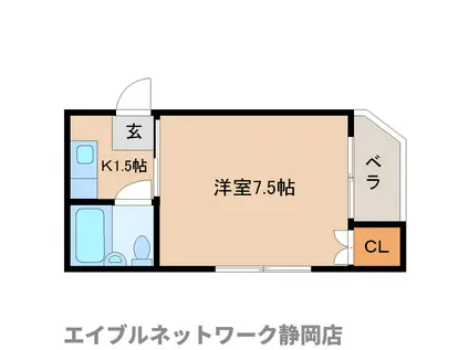 エトワール若葉(1K/3階)の間取り写真