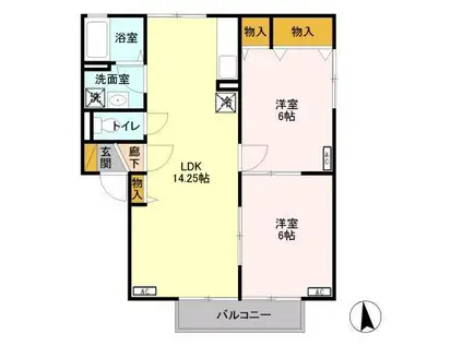 D-ROOM セジュールみやび B201(2LDK/2階)の間取り写真