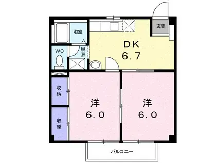 くらしきグリーンハイツ(2DK/2階)の間取り写真