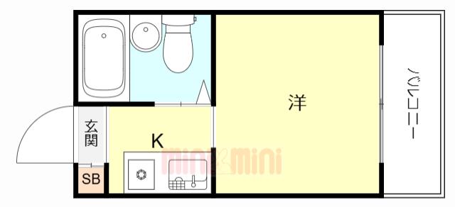ロイヤルプラザ西宮(ワンルーム/1階)の間取り写真