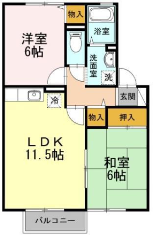 アビタシオン那賀川 B棟(2LDK/1階)の間取り写真
