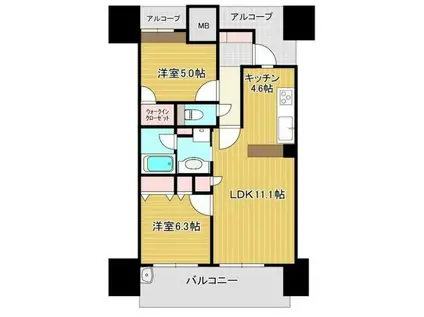 アルファステイツ福山駅前(2LDK/4階)の間取り写真