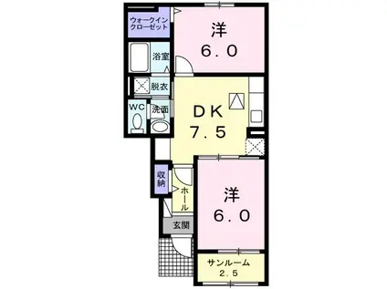 ラブリーII B(2DK/1階)の間取り写真