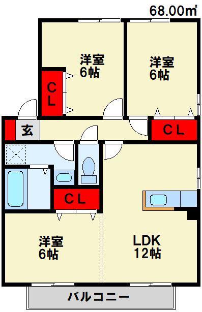 リビングタウン浅川B棟(3LDK/1階)の間取り写真