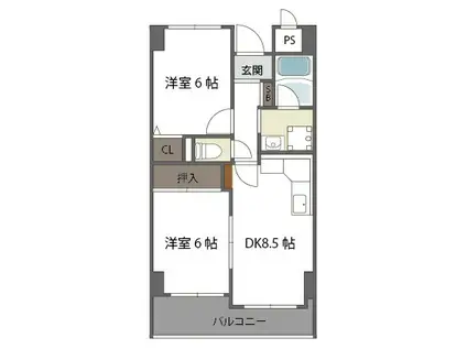 カワデンエミネンスハイツ(2DK/2階)の間取り写真