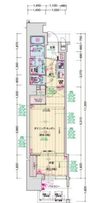 ソルテラス難波NEO(1LDK/8階)の間取り写真