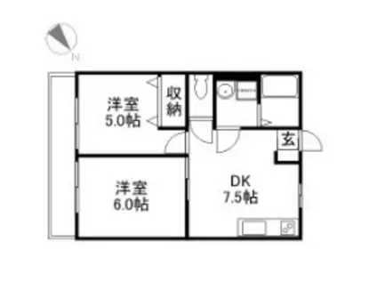 ロワジールV(2DK/1階)の間取り写真