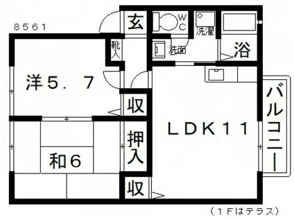 ALLEY島泉131(2LDK/1階)の間取り写真