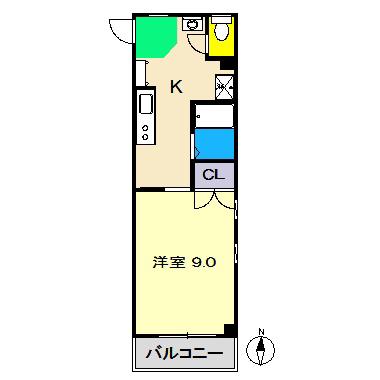 マンションつくし野(1K/2階)の間取り写真