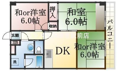 サンコート垂水(3DK/1階)の間取り写真